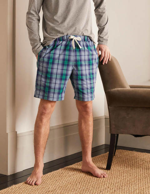 Cotton Poplin Pyjama Shorts - Sky Blue/Rich Emerald Check Cotton Poplin Pyjama Shorts - Sky Blue/Rich Emerald Check