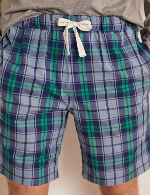 Cotton Poplin Pyjama Shorts - Sky Blue/Rich Emerald Check Cotton Poplin Pyjama Shorts - Sky Blue/Rich Emerald Check