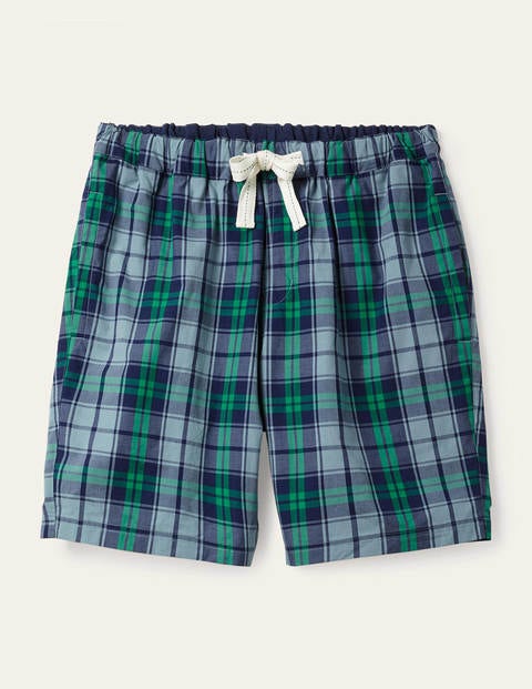Cotton Poplin Pyjama Shorts - Sky Blue/Rich Emerald Check Cotton Poplin Pyjama Shorts - Sky Blue/Rich Emerald Check