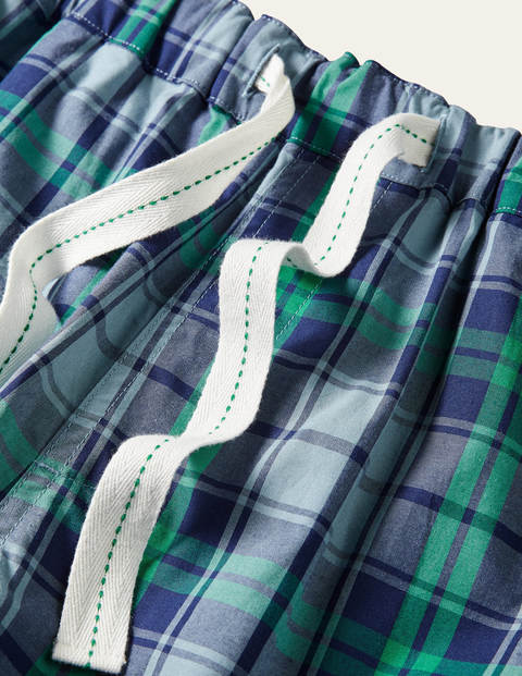 Cotton Poplin Pyjama Shorts - Sky Blue/Rich Emerald Check Cotton Poplin Pyjama Shorts - Sky Blue/Rich Emerald Check