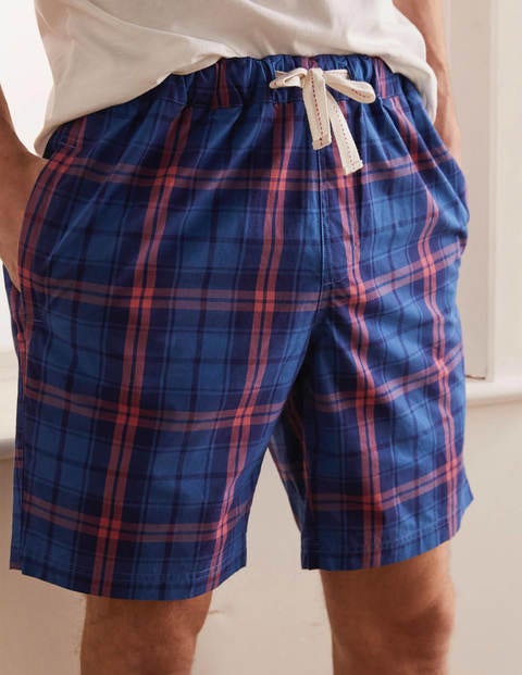 Cotton Poplin Pajama Shorts - Duke Blue/Dusky Rose Check Cotton Poplin Pajama Shorts - Duke Blue/Dusky Rose Check