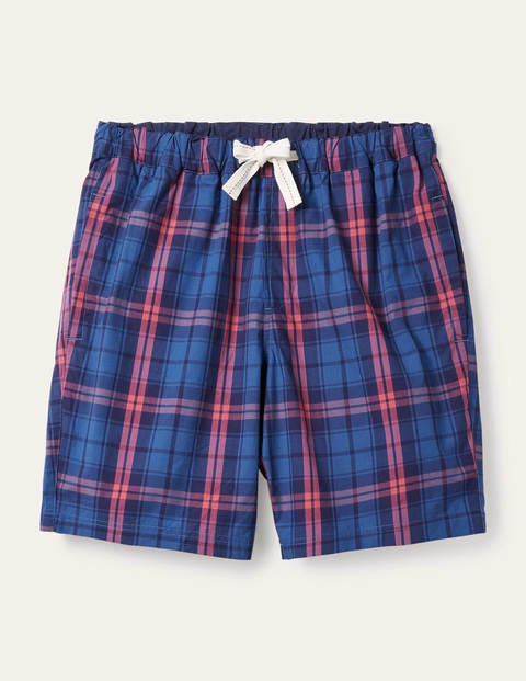 Cotton Poplin Pajama Shorts - Duke Blue/Dusky Rose Check Cotton Poplin Pajama Shorts - Duke Blue/Dusky Rose Check