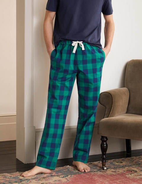 Cotton Poplin Pajama Bottoms - Green/Navy Gingham Cotton Poplin Pajama Bottoms - Green/Navy Gingham