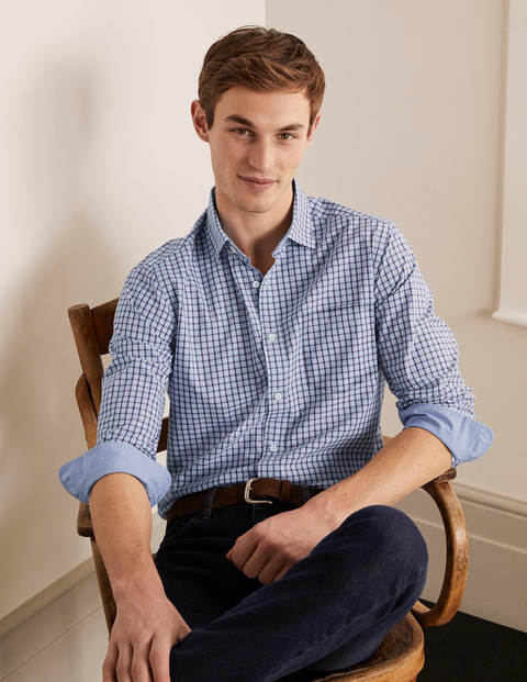 Slim Fit Poplin Pattern Shirt - Provence Blue Shadow Check Slim Fit Poplin Pattern Shirt - Provence Blue Shadow Check