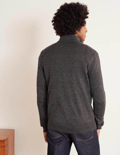 Pull partiellement zippé en laine d'agneau - Anthracite chiné Pull partiellement zippé en laine d'agneau - Anthracite chiné