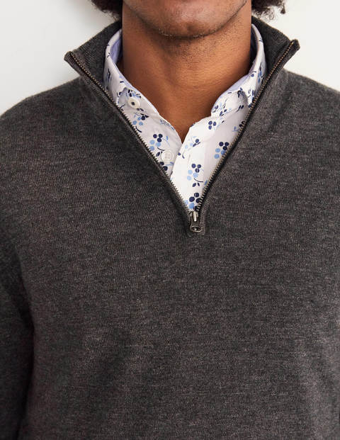 Pull partiellement zippé en laine d'agneau - Anthracite chiné Pull partiellement zippé en laine d'agneau - Anthracite chiné