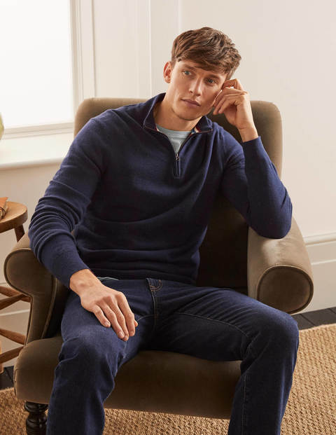 Pull partiellement zippé en laine d'agneau - Bleu marine Pull partiellement zippé en laine d'agneau - Bleu marine