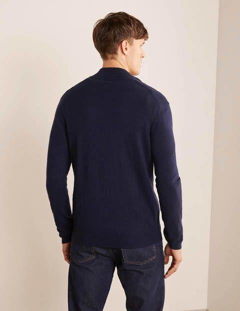 Pull partiellement zippé en laine d'agneau - Bleu marine Pull partiellement zippé en laine d'agneau - Bleu marine