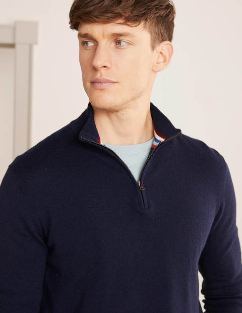Pull partiellement zippé en laine d'agneau - Bleu marine Pull partiellement zippé en laine d'agneau - Bleu marine