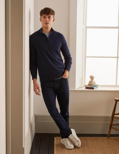 Pull partiellement zippé en laine d'agneau - Bleu marine Pull partiellement zippé en laine d'agneau - Bleu marine
