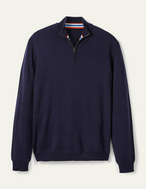 Pull partiellement zippé en laine d'agneau - Bleu marine Pull partiellement zippé en laine d'agneau - Bleu marine
