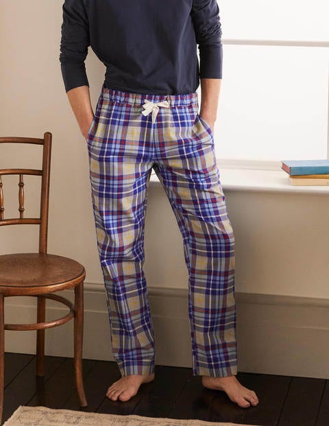 Brushed Cotton Pyjama Bottoms - Greek Blue/Grey Marl Check Brushed Cotton Pyjama Bottoms - Greek Blue/Grey Marl Check