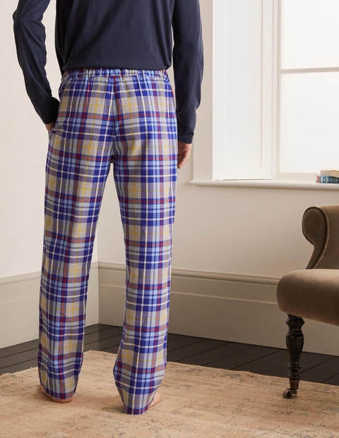 Brushed Cotton Pyjama Bottoms - Greek Blue/Grey Marl Check Brushed Cotton Pyjama Bottoms - Greek Blue/Grey Marl Check