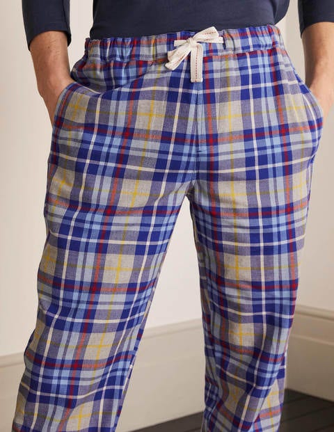 Brushed Cotton Pyjama Bottoms - Greek Blue/Grey Marl Check Brushed Cotton Pyjama Bottoms - Greek Blue/Grey Marl Check