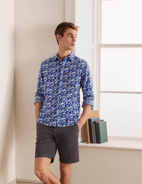 Linen Cotton Pattern Shirt - Blues Pressed Bloom Camo Linen Cotton Pattern Shirt - Blues Pressed Bloom Camo