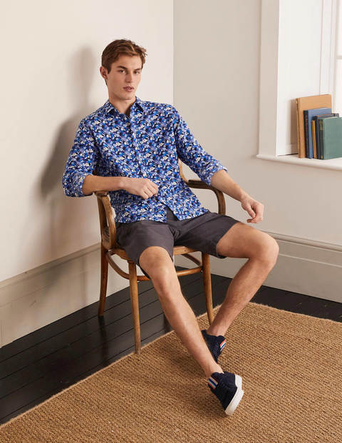 Linen Cotton Pattern Shirt - Blues Pressed Bloom Camo Linen Cotton Pattern Shirt - Blues Pressed Bloom Camo