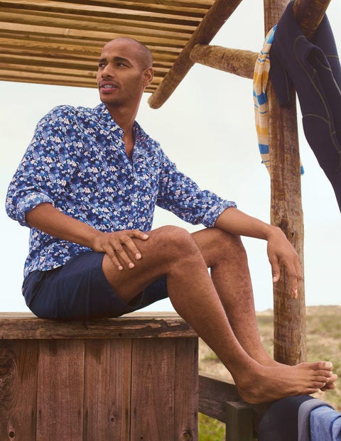 Linen Cotton Pattern Shirt - Blues Pressed Bloom Camo Linen Cotton Pattern Shirt - Blues Pressed Bloom Camo