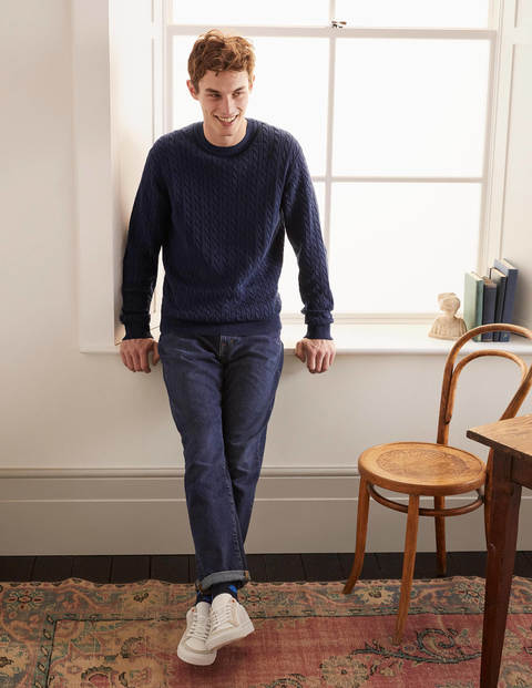 Cotton Linen Cable Crew - Inky Blue