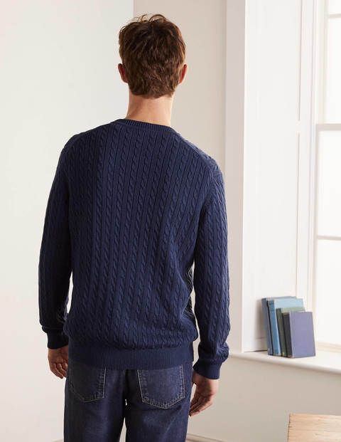 Cotton Linen Cable Crew - Inky Blue Cotton Linen Cable Crew - Inky Blue