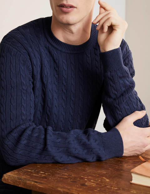 Cotton Linen Cable Crew - Inky Blue Cotton Linen Cable Crew - Inky Blue