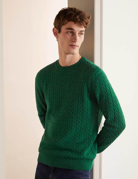 Cotton Linen Cable Crew - Linden Green Cotton Linen Cable Crew - Linden Green
