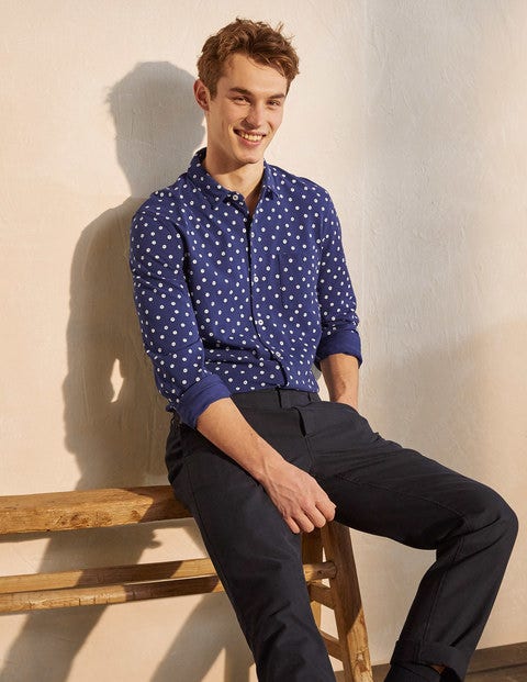 Chemise en piqué - Motif petites fleurs bleu spatial Chemise en piqué - Motif petites fleurs bleu spatial