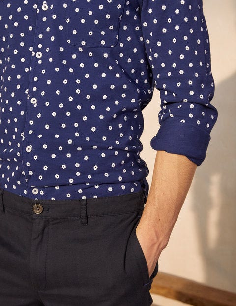 Chemise en piqué - Motif petites fleurs bleu spatial Chemise en piqué - Motif petites fleurs bleu spatial