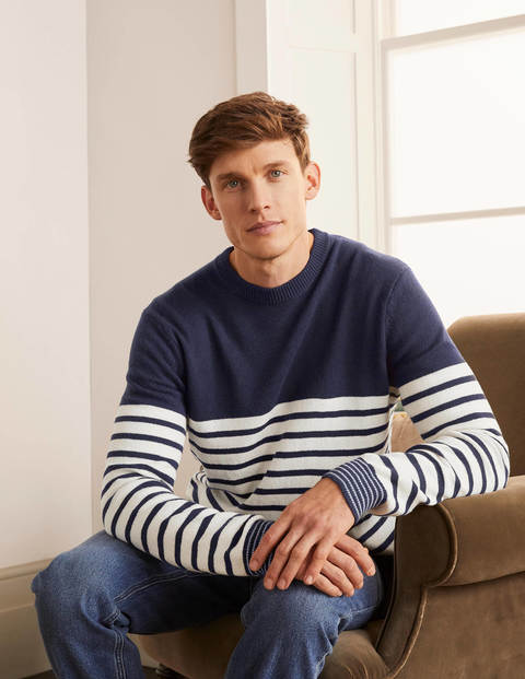 Pullover mit Statement-Rundhalsausschnitt - Navy, Gestreift Pullover mit Statement-Rundhalsausschnitt - Navy, Gestreift