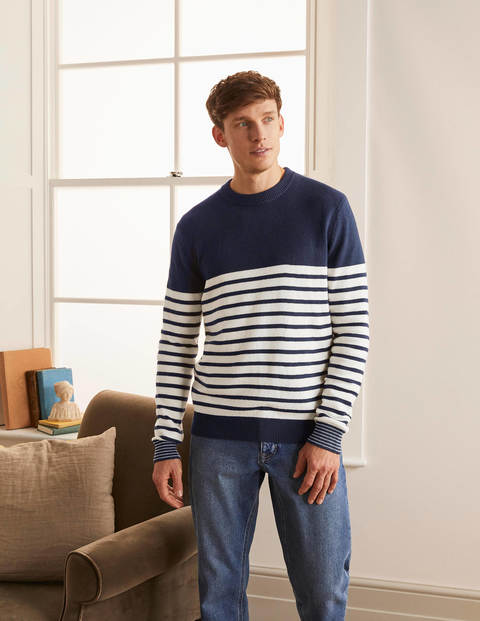 Pullover mit Statement-Rundhalsausschnitt - Navy, Gestreift Pullover mit Statement-Rundhalsausschnitt - Navy, Gestreift