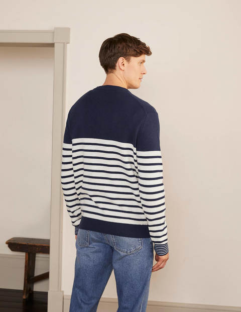 Pullover mit Statement-Rundhalsausschnitt - Navy, Gestreift Pullover mit Statement-Rundhalsausschnitt - Navy, Gestreift