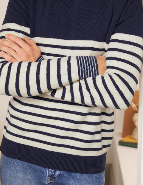 Pullover mit Statement-Rundhalsausschnitt - Navy, Gestreift Pullover mit Statement-Rundhalsausschnitt - Navy, Gestreift