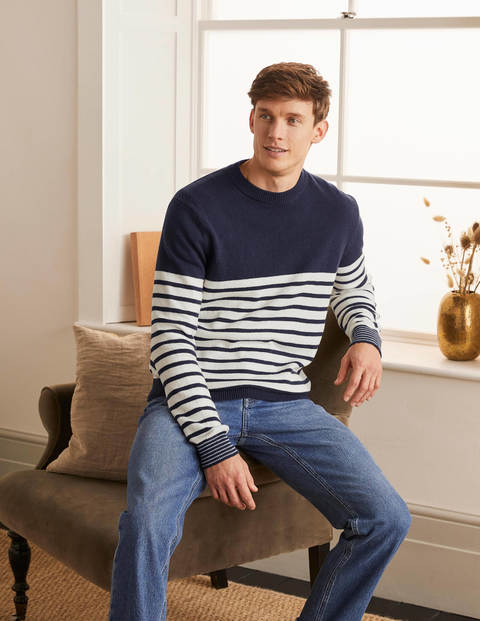 Pullover mit Statement-Rundhalsausschnitt - Navy, Gestreift Pullover mit Statement-Rundhalsausschnitt - Navy, Gestreift