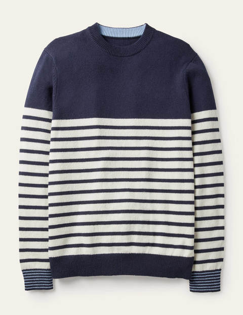 Pullover mit Statement-Rundhalsausschnitt - Navy, Gestreift Pullover mit Statement-Rundhalsausschnitt - Navy, Gestreift