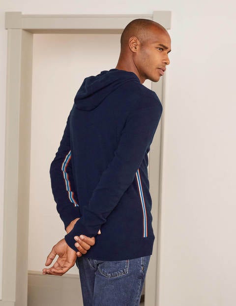 Kaschmir-Kapuzenpullover - Navy, Seitenstreifen Kaschmir-Kapuzenpullover - Navy, Seitenstreifen