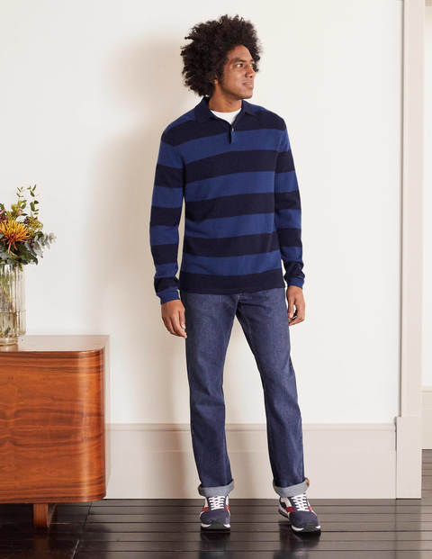Cashmere Polo - Bright Navy/Navy Stripe Cashmere Polo - Bright Navy/Navy Stripe