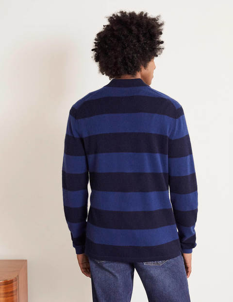 Cashmere Polo - Bright Navy/Navy Stripe Cashmere Polo - Bright Navy/Navy Stripe