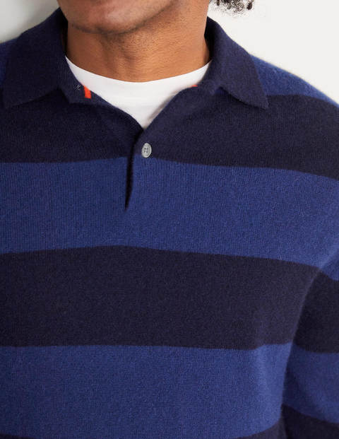 Cashmere Polo - Bright Navy/Navy Stripe Cashmere Polo - Bright Navy/Navy Stripe