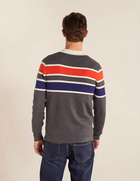 Knitted Rugby Shirt - Charcoal Melange Stripe Knitted Rugby Shirt - Charcoal Melange Stripe