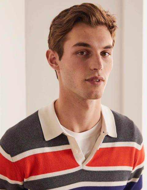 Knitted Rugby Shirt - Charcoal Melange Stripe Knitted Rugby Shirt - Charcoal Melange Stripe