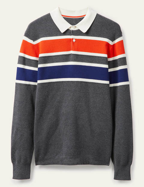 Knitted Rugby Shirt - Charcoal Melange Stripe Knitted Rugby Shirt - Charcoal Melange Stripe