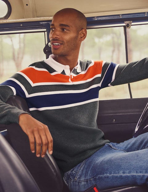 Knitted Rugby Shirt - Charcoal Melange Stripe Knitted Rugby Shirt - Charcoal Melange Stripe