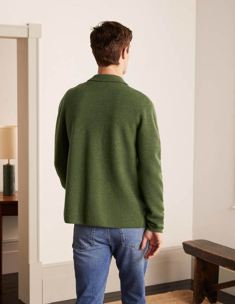 Haddon Merino Knitted Jacket - Dark Olive Melange Haddon Merino Knitted Jacket - Dark Olive Melange