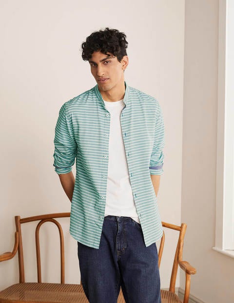 Herringbone Grandad Shirt - Forest Green Herringbone Grandad Shirt - Forest Green