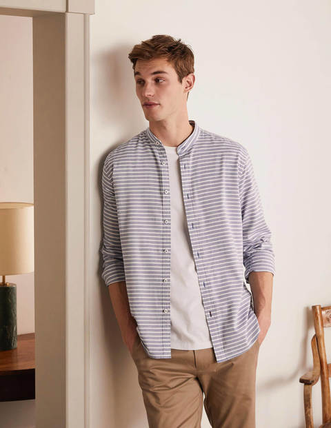 Chemise col grand-père à chevrons - Bleu marine clair Chemise col grand-père à chevrons - Bleu marine clair
