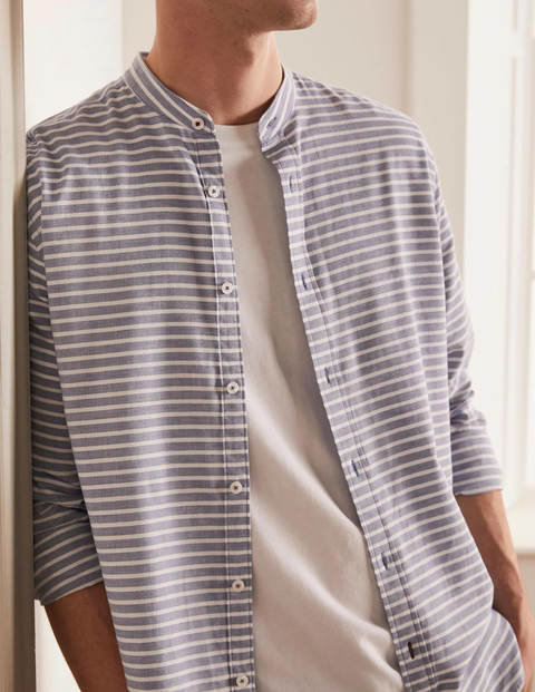 Chemise col grand-père à chevrons - Bleu marine clair Chemise col grand-père à chevrons - Bleu marine clair