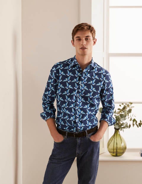 Poplin Printed Shirt - Navy Blue Exotic Bird Poplin Printed Shirt - Navy Blue Exotic Bird