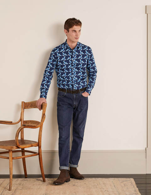 Poplin Printed Shirt - Navy Blue Exotic Bird Poplin Printed Shirt - Navy Blue Exotic Bird