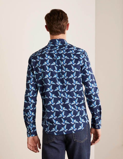 Poplin Printed Shirt - Navy Blue Exotic Bird Poplin Printed Shirt - Navy Blue Exotic Bird