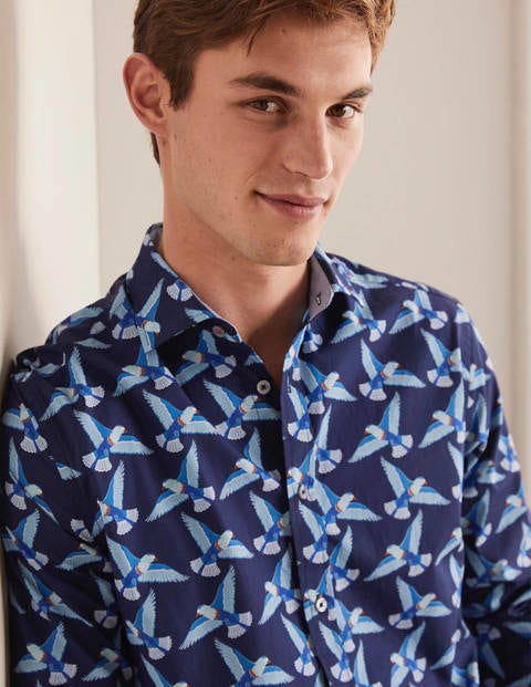 Poplin Printed Shirt - Navy Blue Exotic Bird Poplin Printed Shirt - Navy Blue Exotic Bird