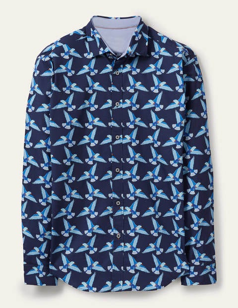 Poplin Printed Shirt - Navy Blue Exotic Bird Poplin Printed Shirt - Navy Blue Exotic Bird